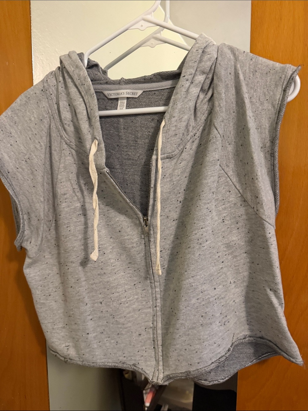 Victoria's Secret Light Gray Speckled Hooded Sleeveless Zip Vest